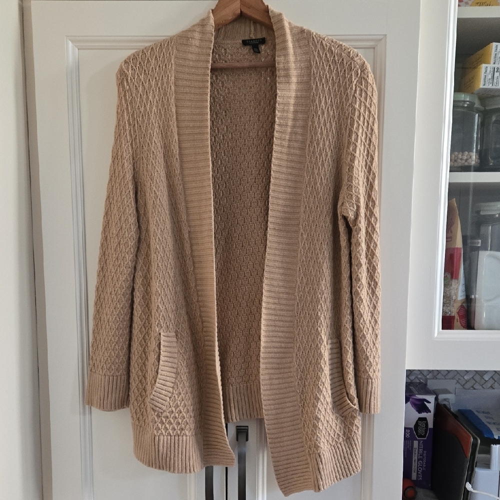 Talbots Beige Open-Front Cable Knit Cardigan
